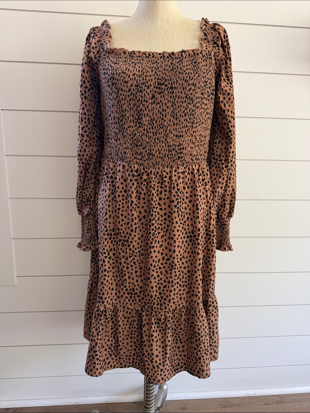 Ava James Leopard Print Square Neckline Mini Dress Brown Black